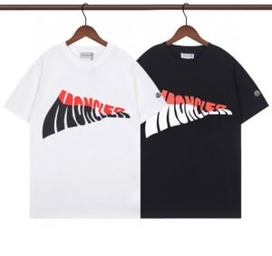 270g Double-Yarn MNCLER Wave Logo Tee – Black/White (S–XXL)