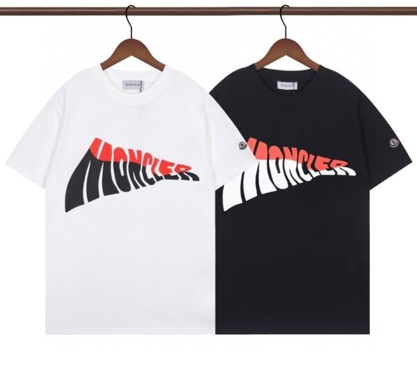 270g Double-Yarn MNCLER Wave Logo Tee – Black/White (S–XXL)