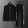 Autumn/Winter 350g Sports Sweatsuit – Flocked Print, Black (M–3XL)