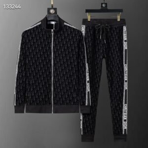 Autumn/Winter 350g Sports Sweatsuit – Flocked Print, Black (M–3XL)