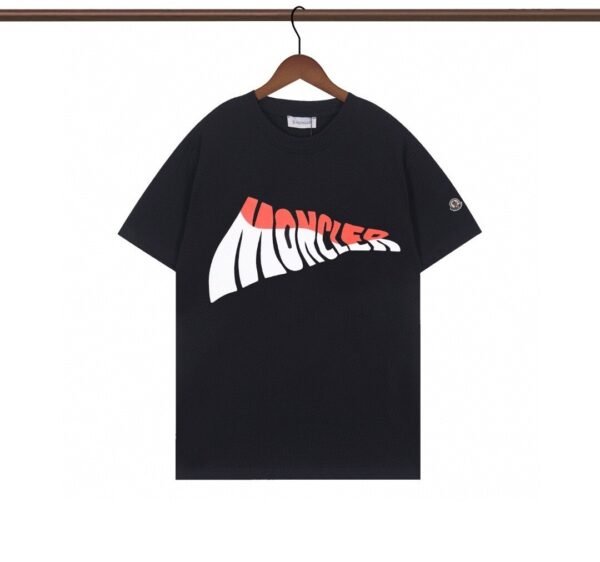 270g Double-Yarn MNCLER Wave Logo Tee – Black/White (S–XXL)